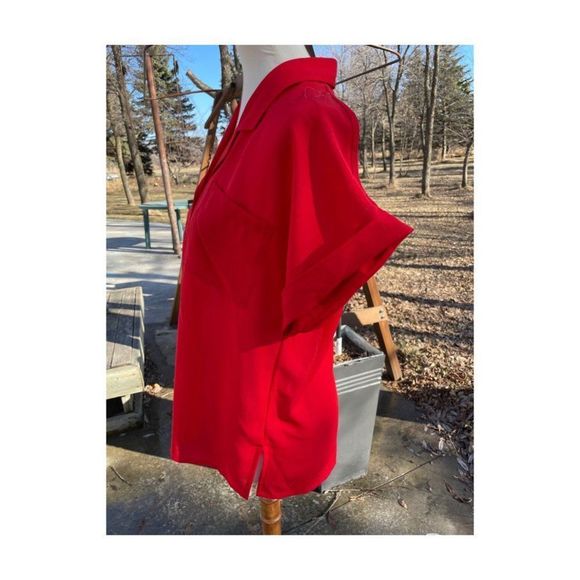 Vintage | 70's Select by Elite Red Button-Up Short Short Sleeve Cuffed Sz 12 - Picture 4 of 7